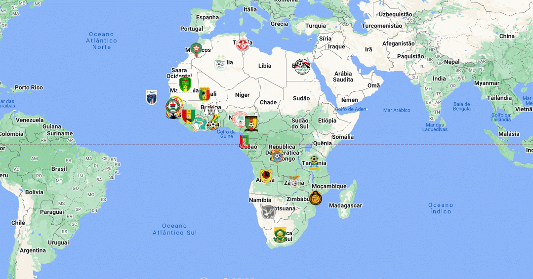 Um mapa interativo com os 24 participantes da Copa Africana de Na&ccedil;&otilde;es 2024