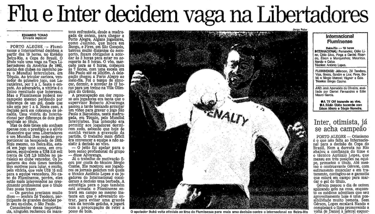Fluminense do craque Bob&ocirc; decidiria "vaga na Libertadores" na final da Copa do Brasil - Foto: Reprodu&ccedil;&atilde;o/Acervo O Globo
