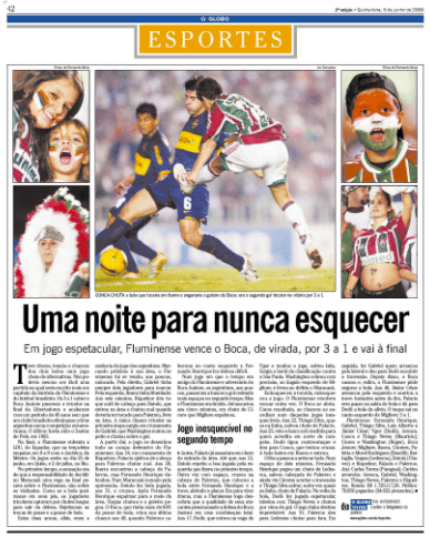 A noite &eacute;pica do Fluminense que eliminou o Boca Juniors da Libertadores em 2008 - Foto: Acervo O Globo