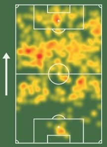 Mapa de calor da temporada de Santiago Castro, atacante do V&eacute;lez Sarsfield