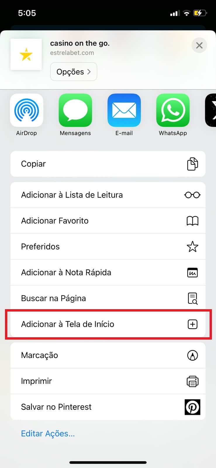 criar atalho da estrela bet no ios