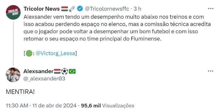 Alexsander desmentiu rep&oacute;rter em rede social, mas 12 dias depois, foi suspenso por indisciplina - Foto: Reprodu&ccedil;&atilde;o