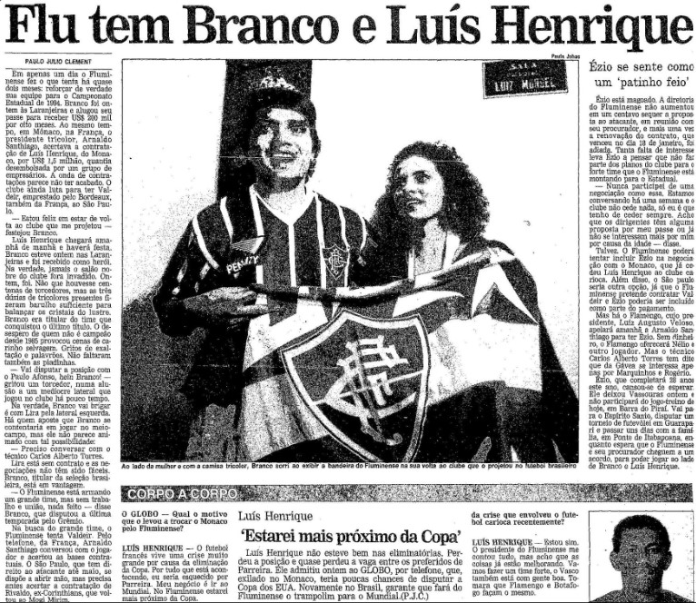 Branco voltou ao Fluminense em 1994 para tentar encerrar jejum de t&iacute;tulos - Foto: Acervo O Globo