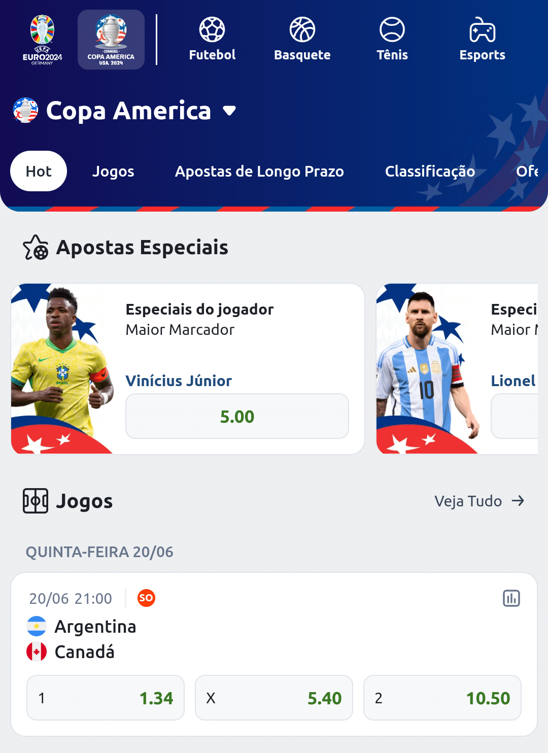 P&aacute;gina da Copa Am&eacute;rica na Betano