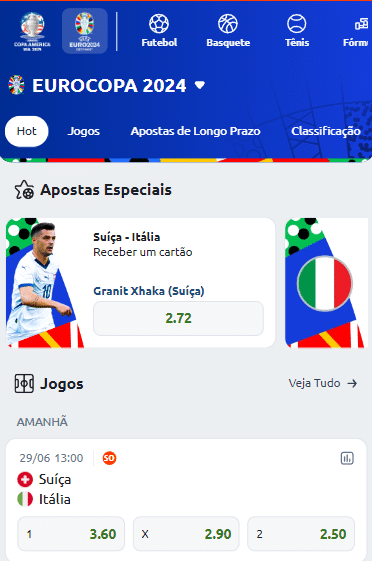 P&aacute;gina Especial com Apostas da Eurocopa na Betano