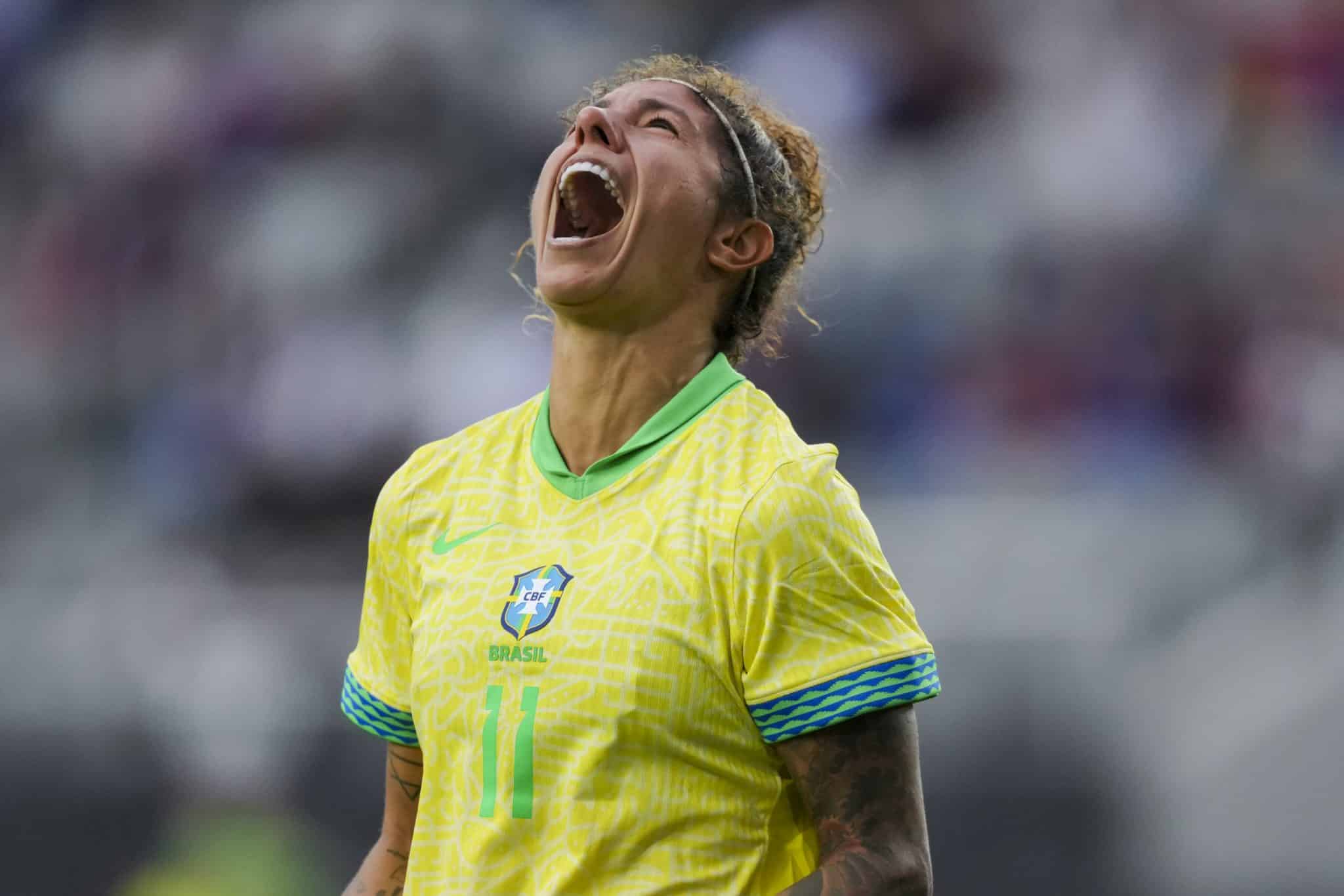 A centroavante Cristiane celebra gol contra o Jap&atilde;o, em abril deste ano.

Foto: Icon Sport