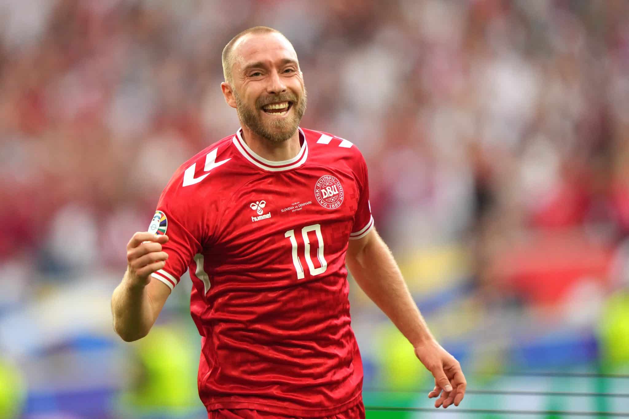 Eriksen celebra gol pela Dinamarca na Euro 2024