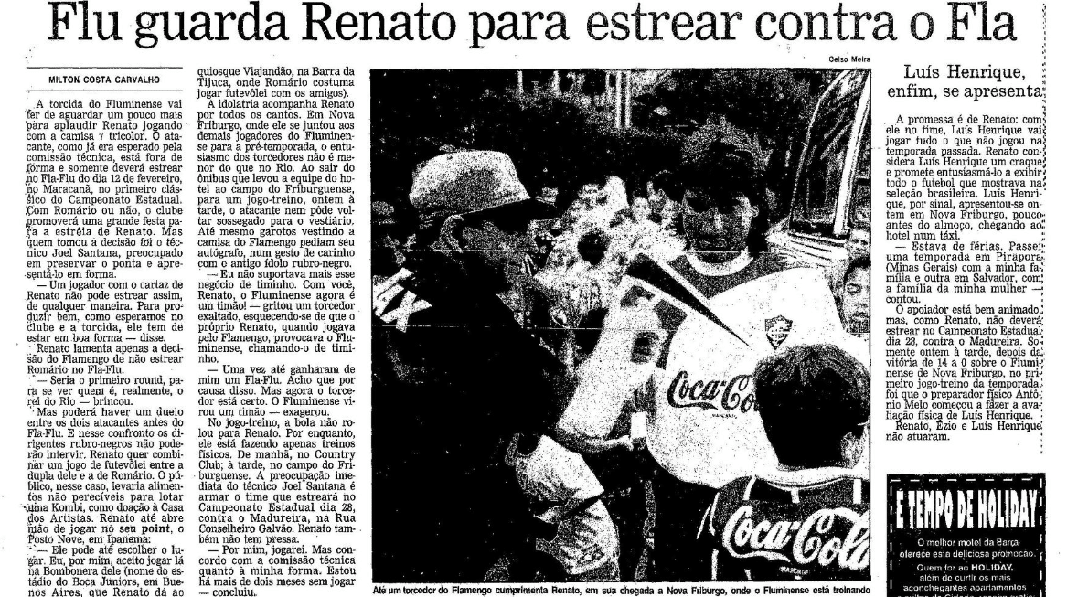 Renato Ga&uacute;cho foi contratado como grande refor&ccedil;o do Fluminense para 1995 - Foto: Acervo O Globo