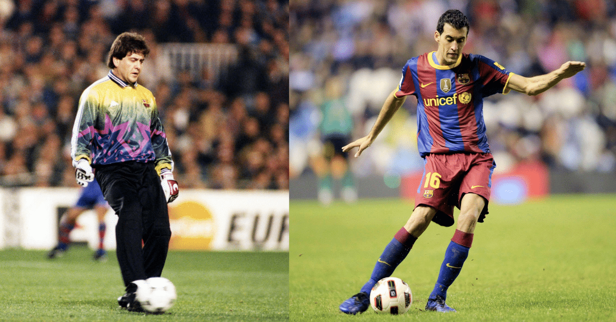 Montagem de fotos do pai, Carles Busquets, e o filho, Sergio Busquets, ambos ex-jogadores do Barcelona