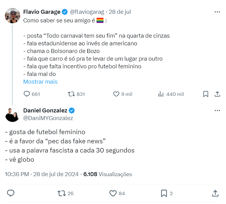 Postagem do Daniel Gonzalez no X