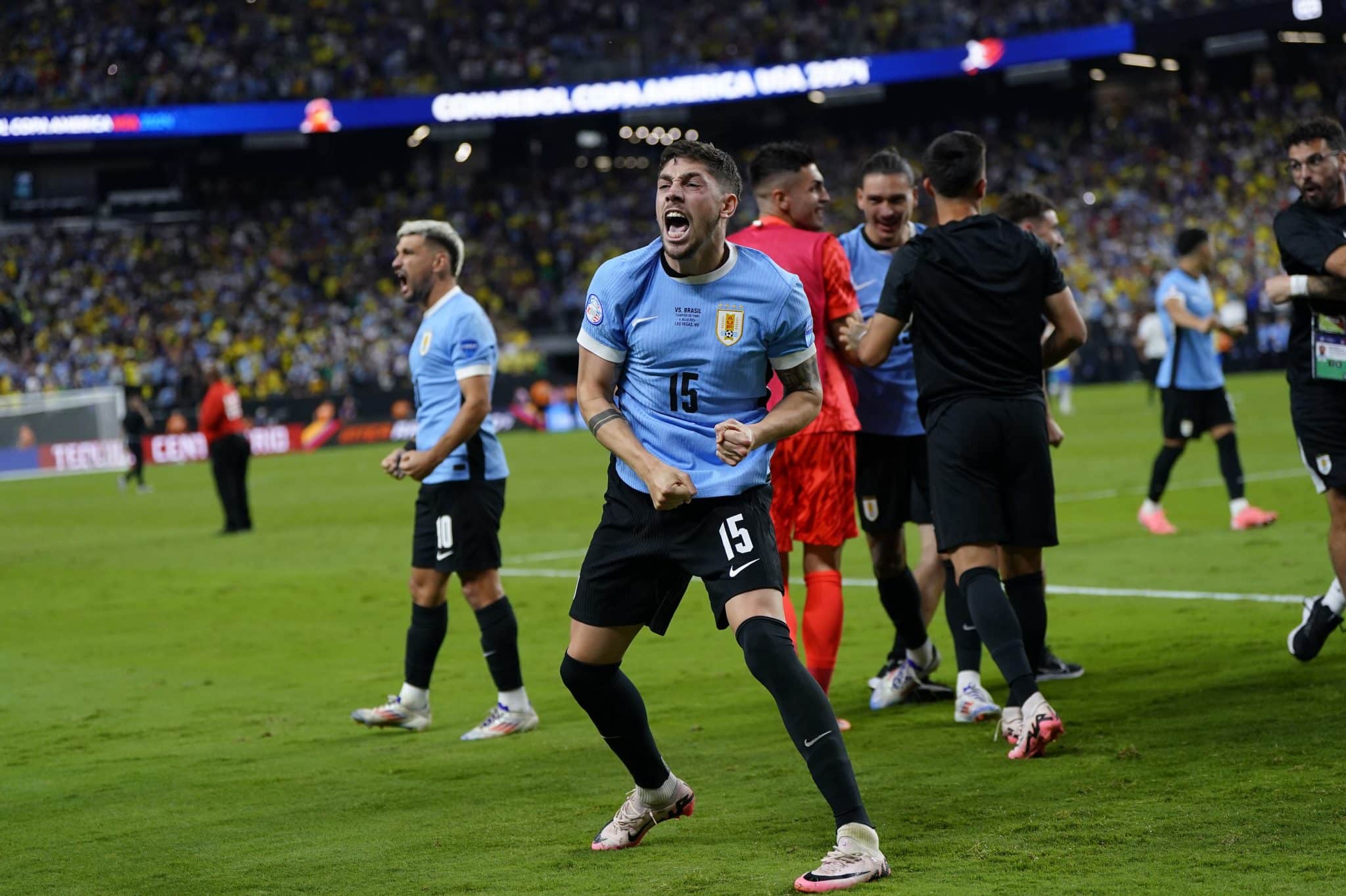 Federico Valverde com a camisa celeste durante a Copa Am&eacute;rica 2024, nos EUA. Foto: Icon Sport