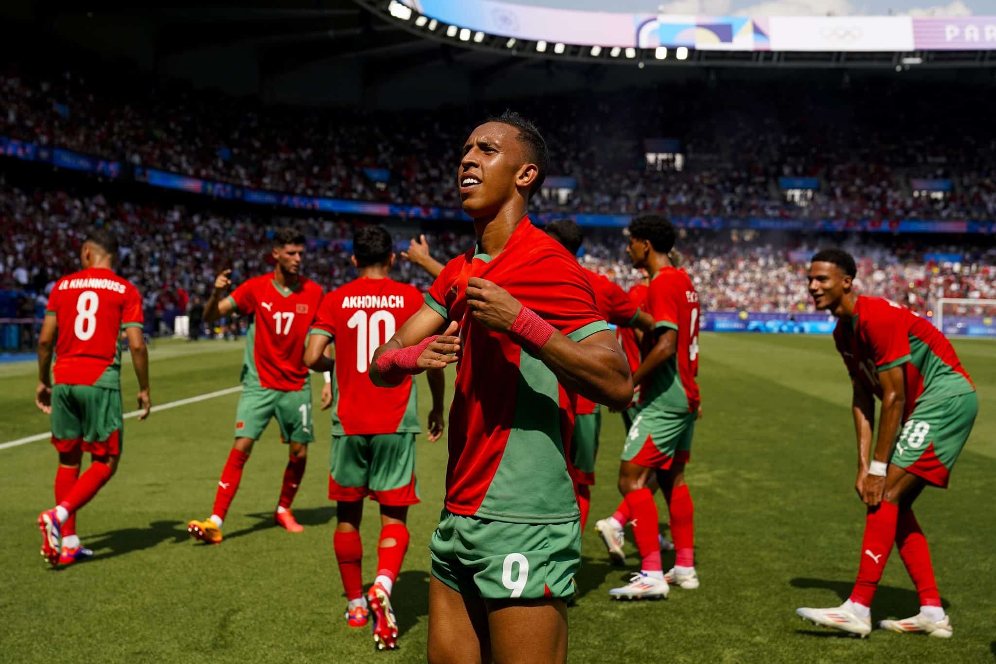 Com gols de Rahimi, Hakimi, Akhomach e Maouhoub, Marrocos vence os Estados Unidos e avan&ccedil;a &agrave;s semifinais das Olimp&iacute;adas no futebol masculino. Foto: Icon Sport