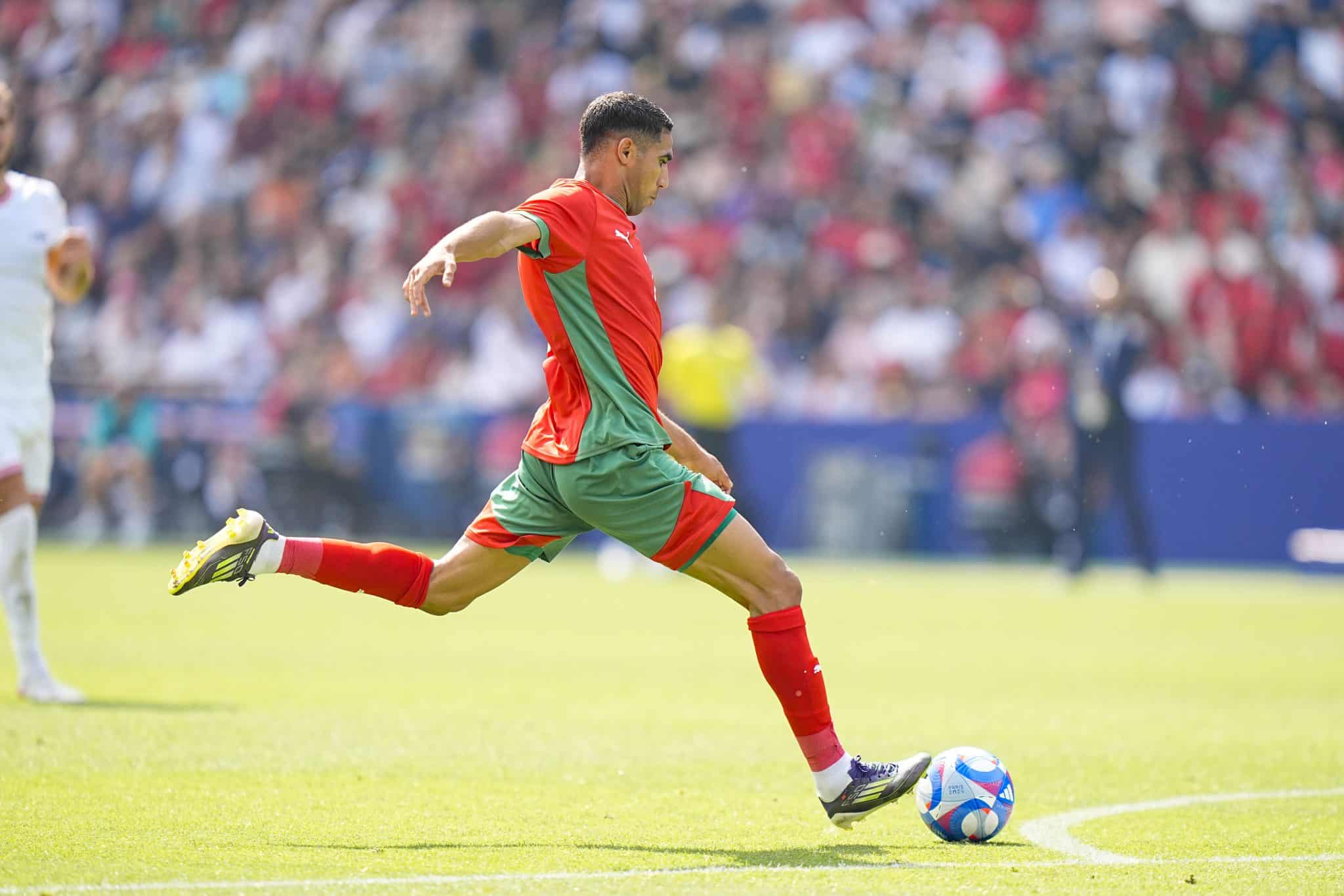 Hakimi fez o terceiro de Marrocos, seu primeiro nos Jogos Ol&iacute;mpicos de Paris 2024. Foto: Icon Sport