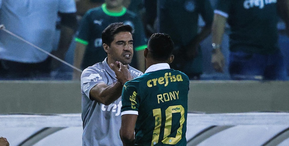 Abel Ferreira e Rony comemoram gol do Palmeiras