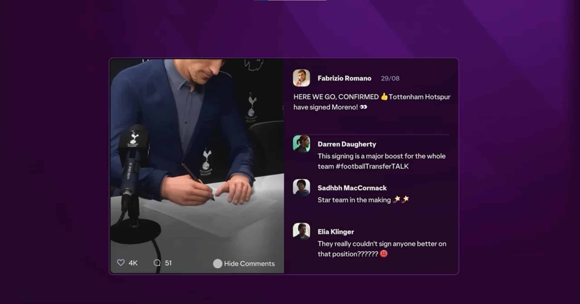 Print do game EA FC 25 que mostra a participa&ccedil;&atilde;o do jornalista Fabrizio Romano nas redes sociais do modo carreira