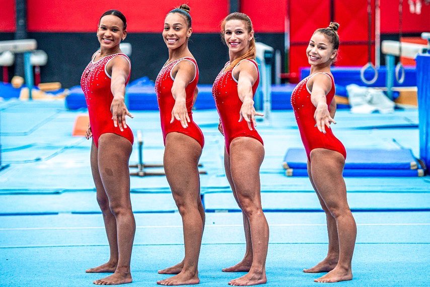 Rebeca, Lorrane, Jade e Fl&aacute;via, as ginastas do Flamengo que representaram o Brasil em Paris (Foto: Twitter @Flamengo)