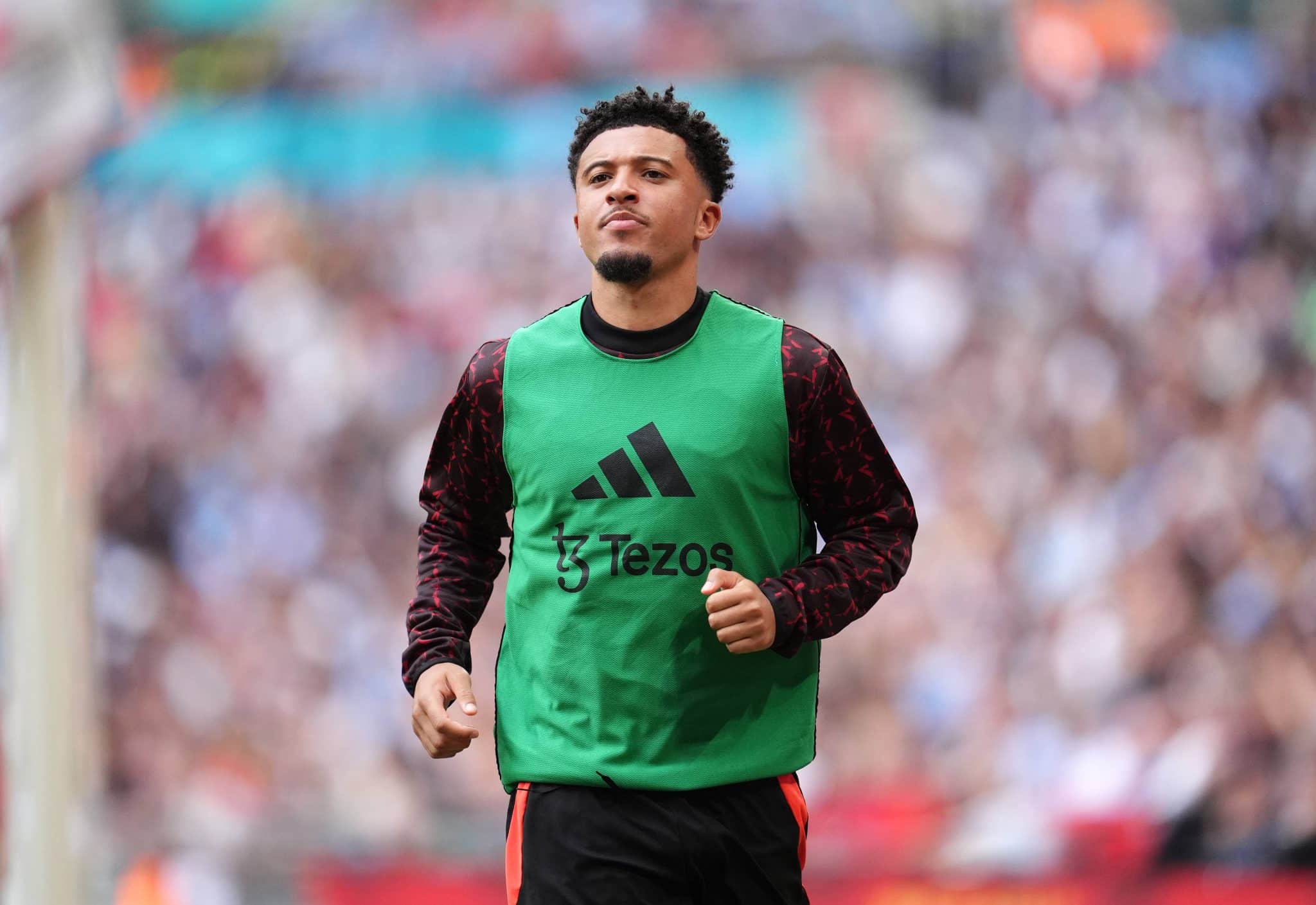 Sancho em pr&eacute;-jogo do Manchester United