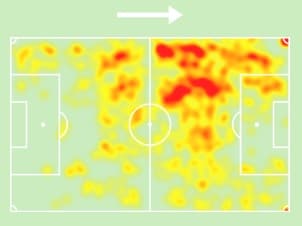 Mapa de calor de Jean Meneses na Liga MX em 2023 (Foto: Reprodu&ccedil;&atilde;o/Sofascore)