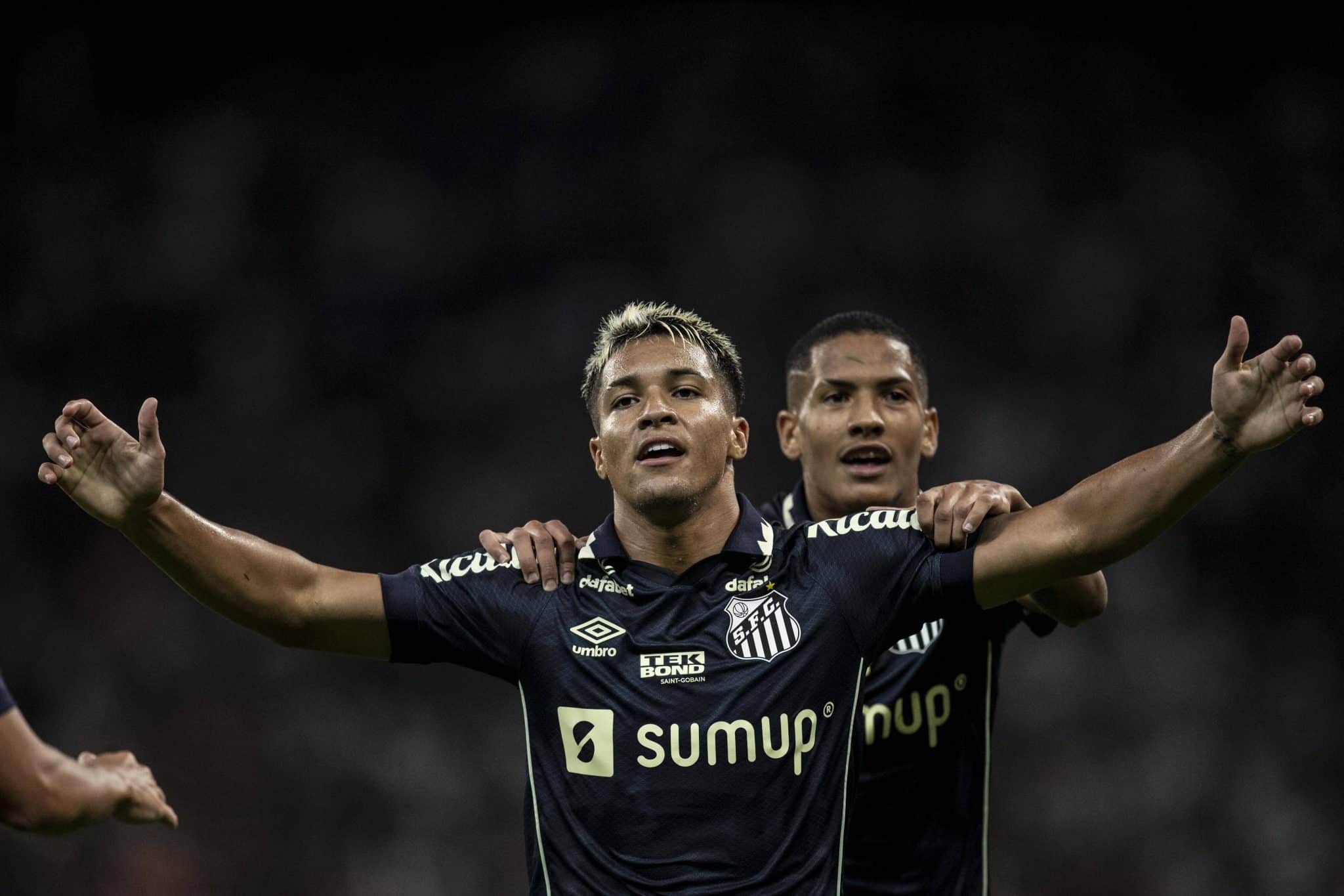 
Marcos Leonardo em a&ccedil;&atilde;o pelo Santos