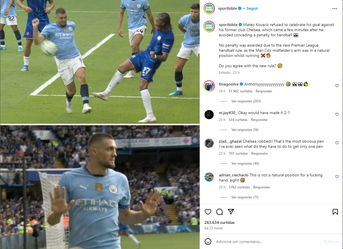 Thiago Silva ironiza arbitragem de Anthony Taylor no Instagram por pol&ecirc;mica no jogo entre Chelsea e Manchester City