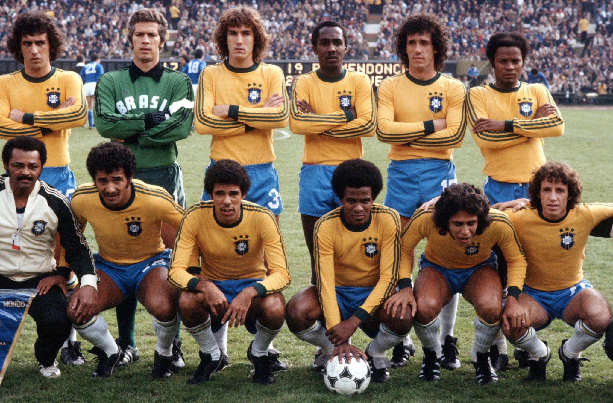A sele&ccedil;&atilde;o brasileira antes da disputa de terceiro lugar da Copa do Mundo de 1978 contra a It&aacute;lia