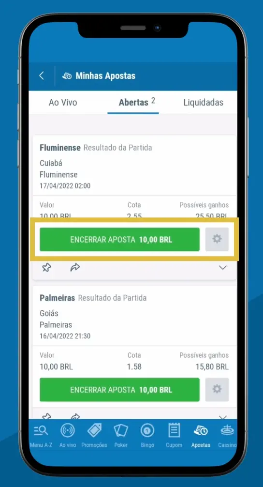 Captura de tela do cash out da Sportingbet, em reprodu&ccedil;&atilde;o do site da casa.