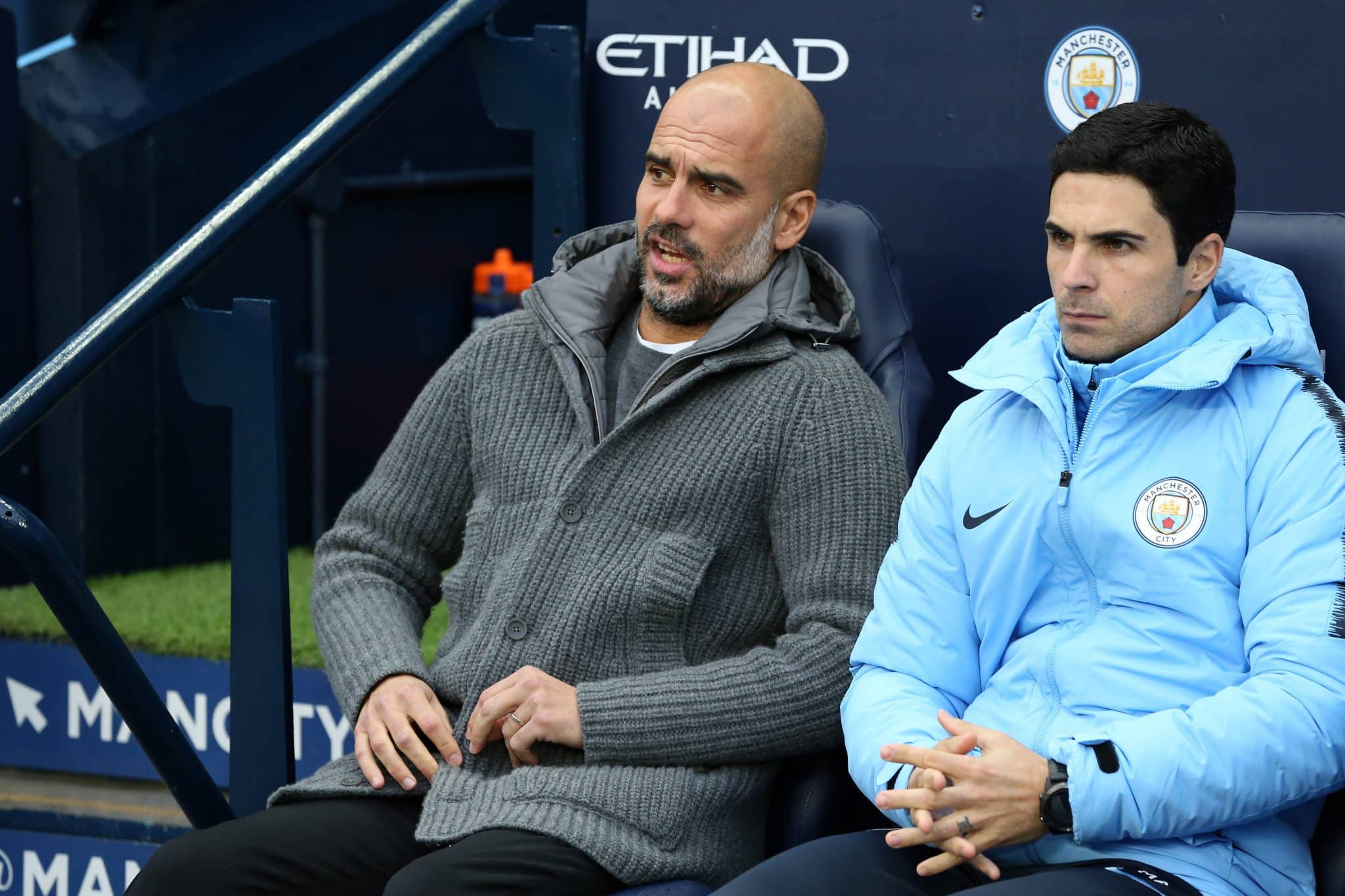 Guardiola e Arteta nos tempos de Manchester City