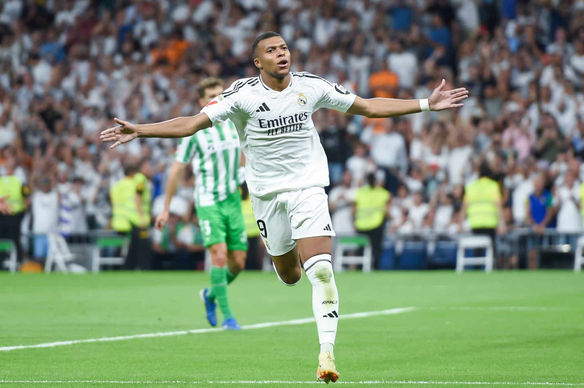 Mbapp&eacute; comemora gol pelo Real Madrid. Foto: Imago