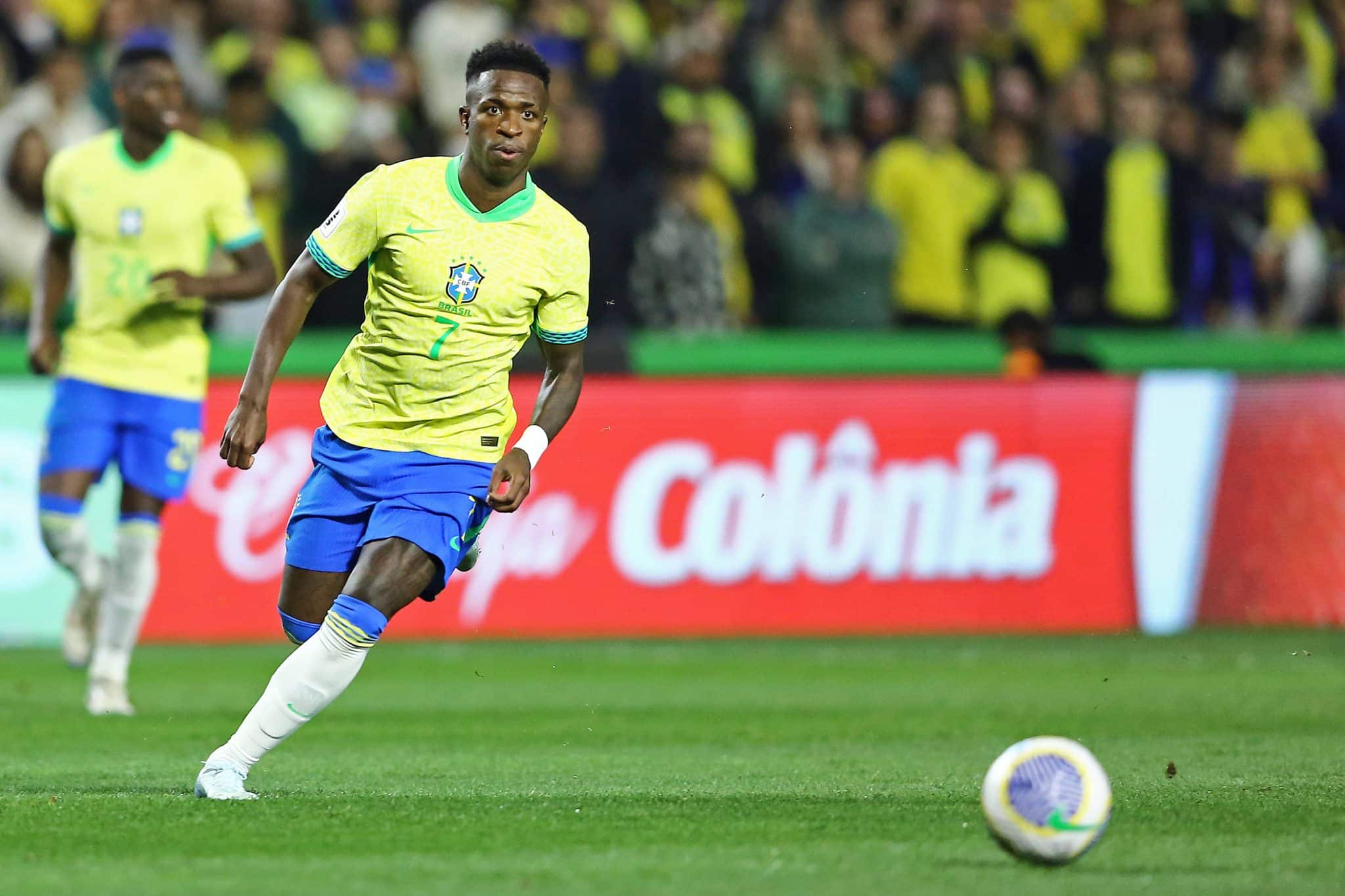 Vini Jr durante jogo com a sele&ccedil;&atilde;o Brasileira. Foto: Imago