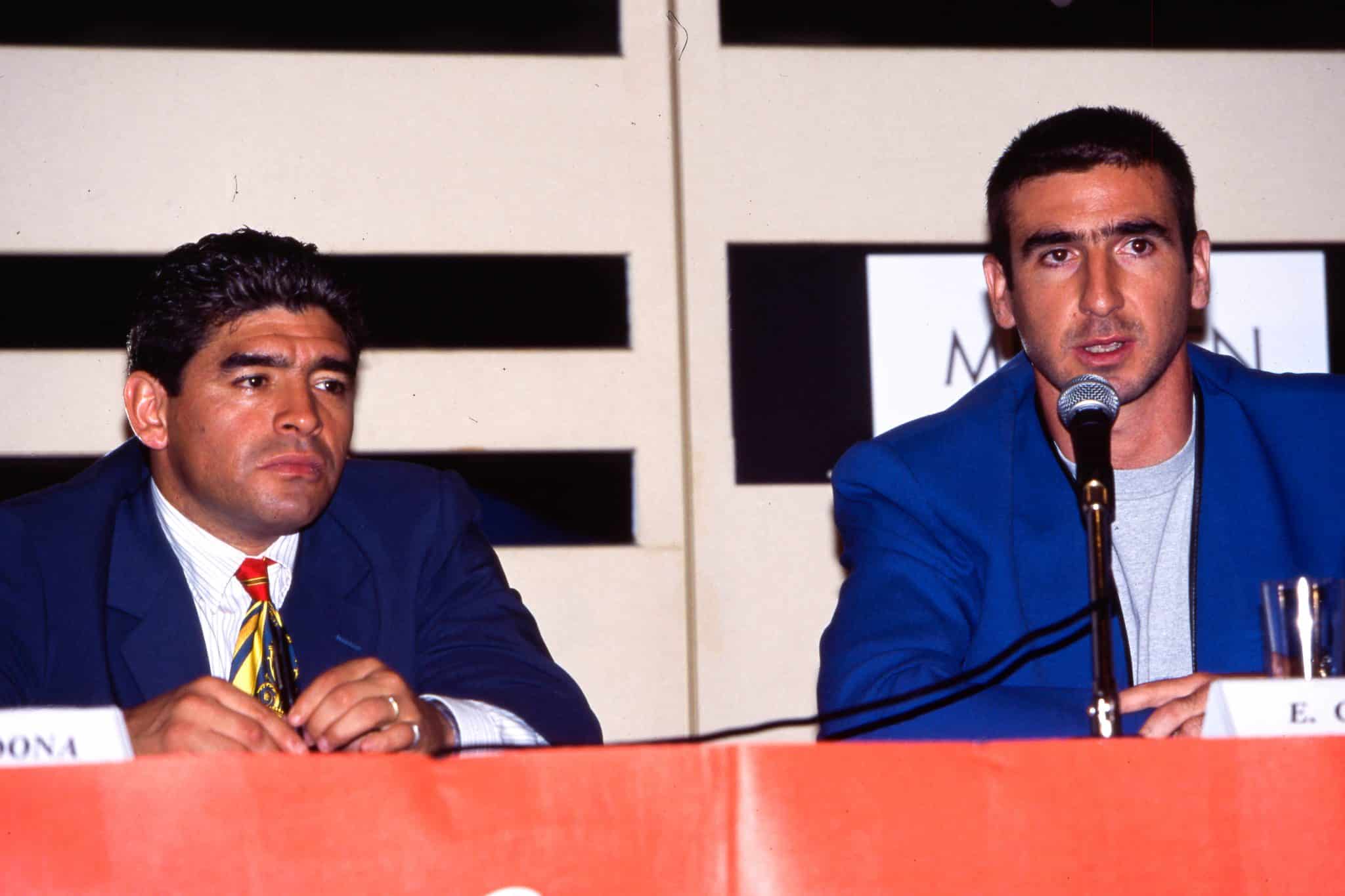 Maradona e Cantona durante funda&ccedil;&atilde;o da AIFP em 1995