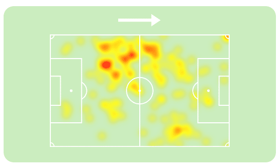 O mapa de calor de Maxime Dominguez pelo Gil Vicente (Imagem: Sofascore)