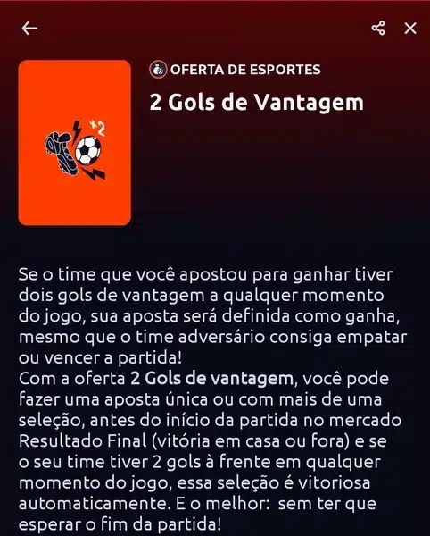 Captura de tela da p&aacute;gina do recurso &ldquo;2 Gols de Vantagem&rdquo; da Betano
