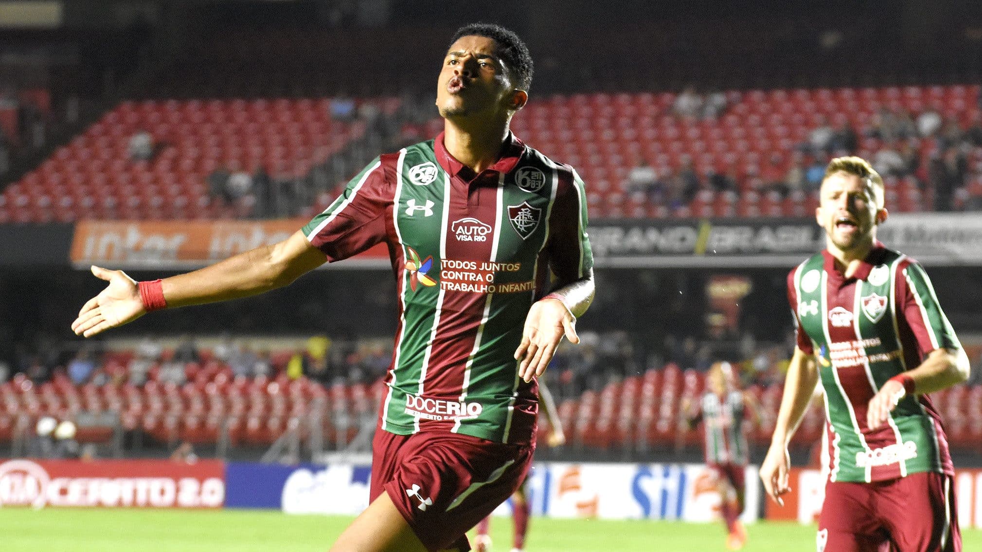 Marcos Paulo marcou um dos gols da vit&oacute;ria do Fluminense sobre o S&atilde;o Paulo no reencontro com Fernando Diniz em 2019 - Foto: MAILSON SANTANA/FLUMINENSE FC