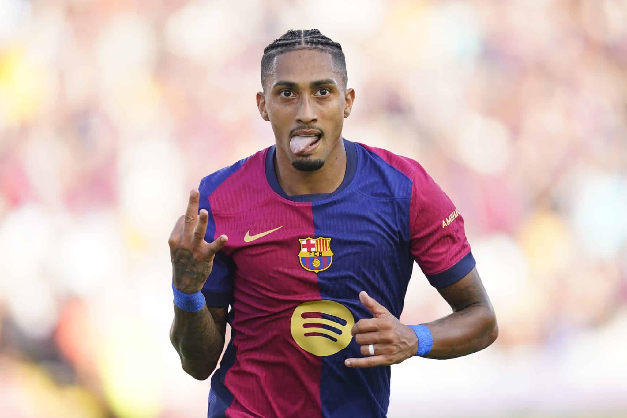 Raphinha foi eleito o jogador do m&ecirc;s de agosto em La Liga 2024/25. Foto: Icon Sport