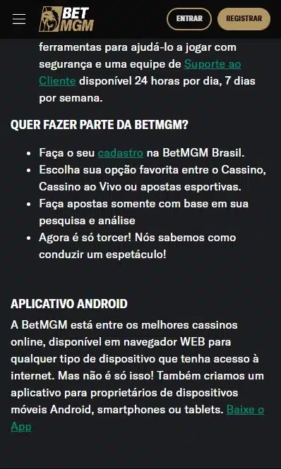 Captura de tela de onde encontrar o bot&atilde;o de download do BetMGM app