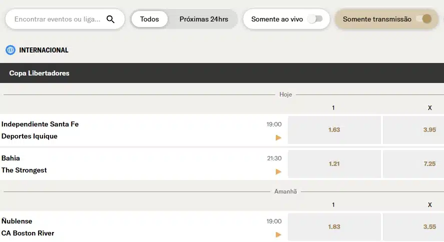 Captura de tela de jogos com transmiss&atilde;o ao vivo na BetMGM