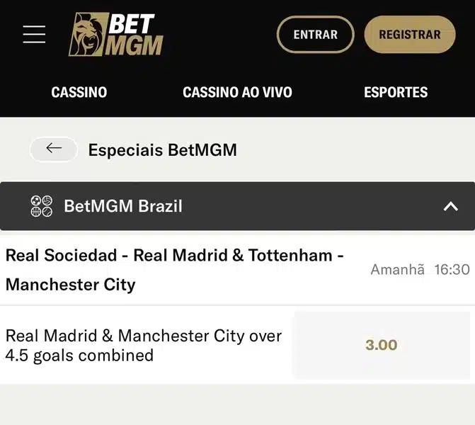 Captura de tela com a aposta especial da BetMGM no dia 25 de fevereiro de 2025