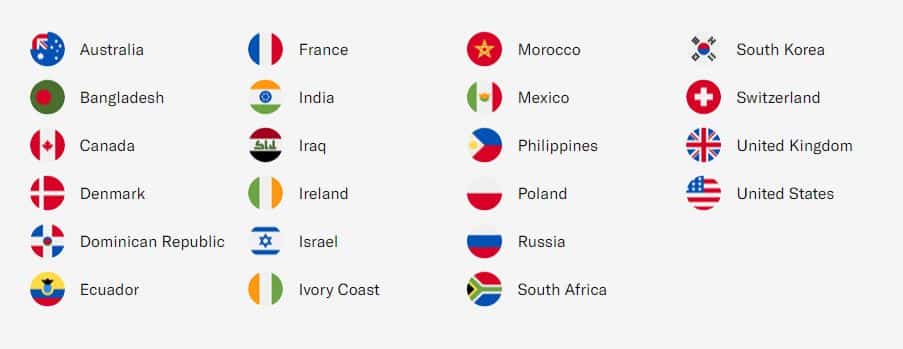 Infogr&aacute;fico com todos os pa&iacute;ses em que a BetMGM atua legalmente