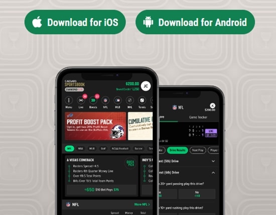 Captura de tela do banner do Caesars App nos EUA.