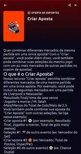 Captura de tela da p&aacute;gina do recurso &ldquo;Criar Aposta&rdquo; da Betano
