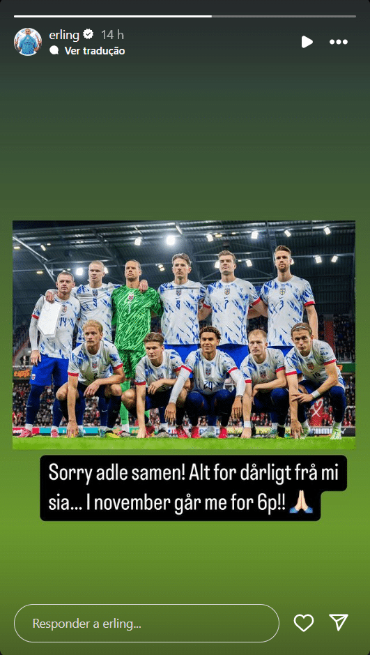 Haaland se desculpa com a torcida da Noruega ap&oacute;s goleada sofrida para a &Aacute;ustria