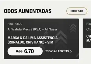 Captura de tela com odds aumentadas na BetMGM