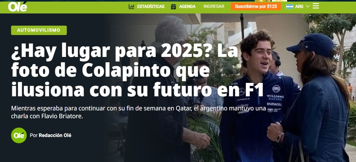 Site do Ol&eacute; destaca F&oacute;rmula 1 e deixa Libertdores em segundo plano (Foto: Reprodu&ccedil;&atilde;o)