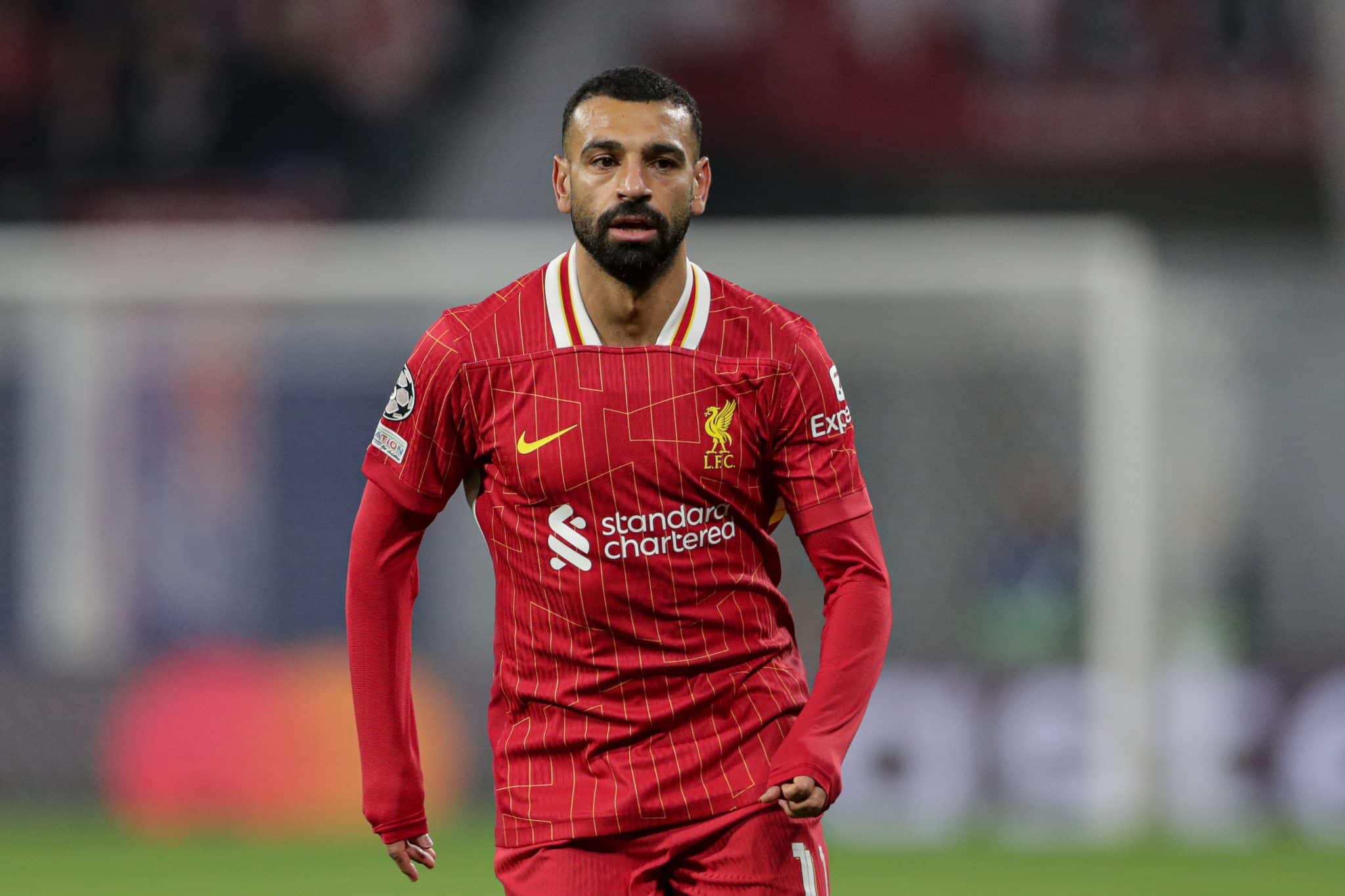Mohamed Salah em RB Leipzig x Liverpool pela Champions League, outubro de 2024. Foto: Icon Sport