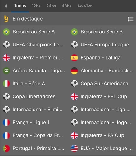 Captura de tela da lista de de