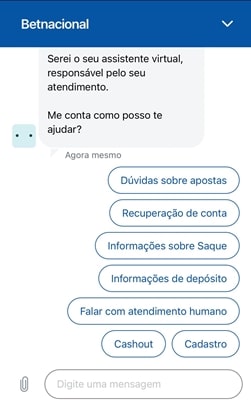 Captura de tela do servi&ccedil;o de atendimento da Betnacional