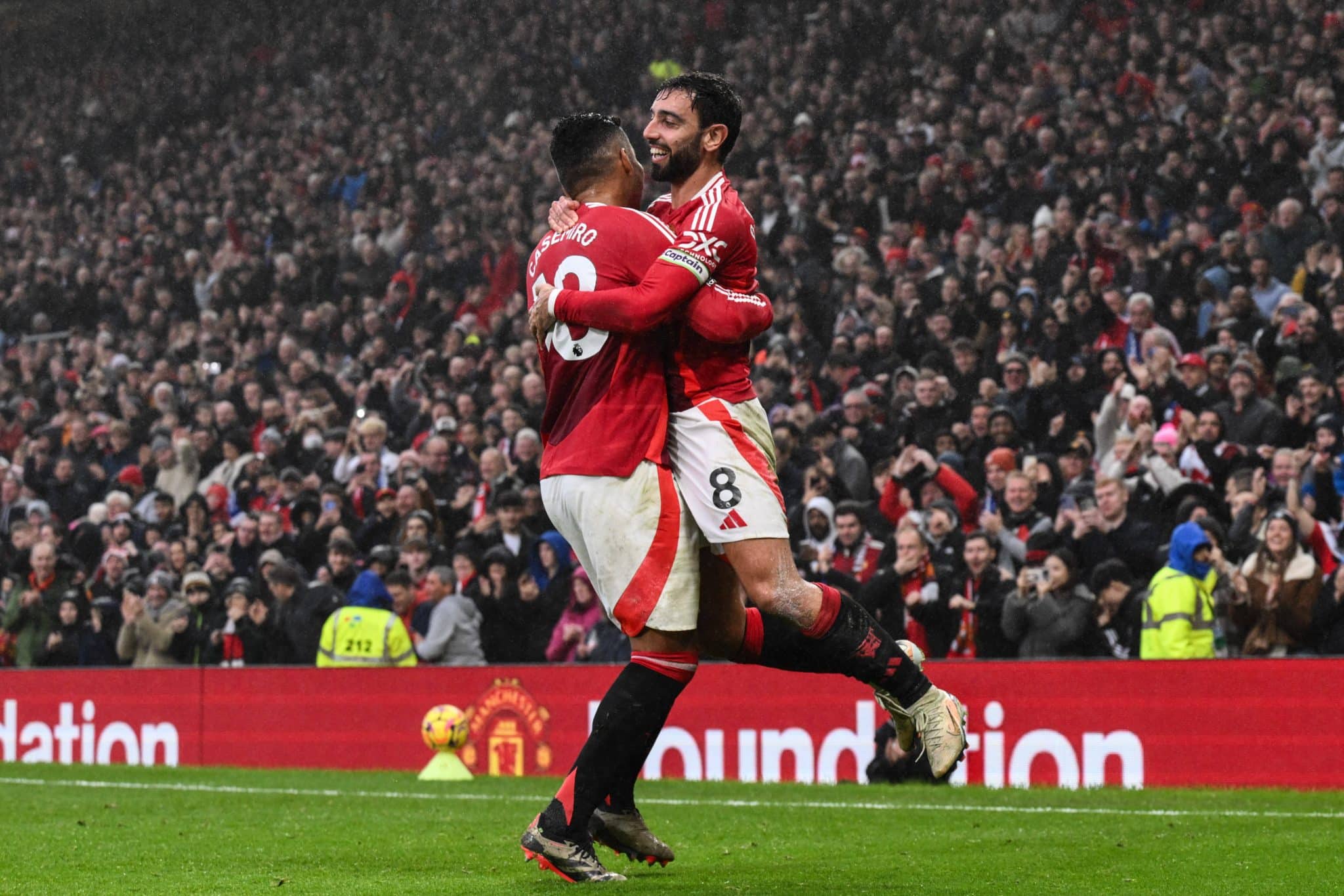 Premier League Manchester United, ManU v Leicester City Bruno Fernandes of Manchester United celebrates his goal to make