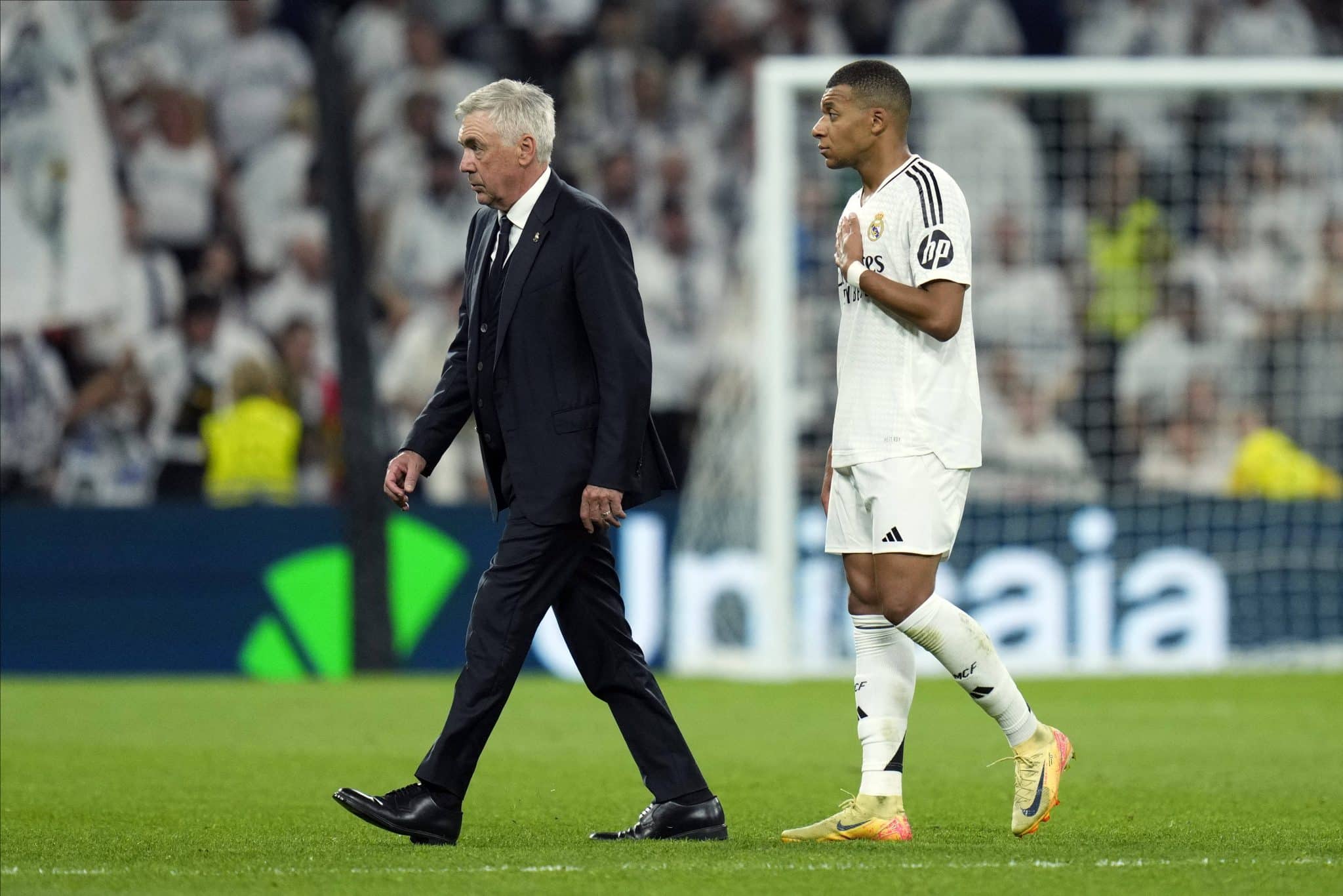 ESP: Real Madrid v RCD Espanyol. La Liga EA Sports. Date 6 Real Madrid CF head coach Carlo Ancelotti and Kylian Mbappe o