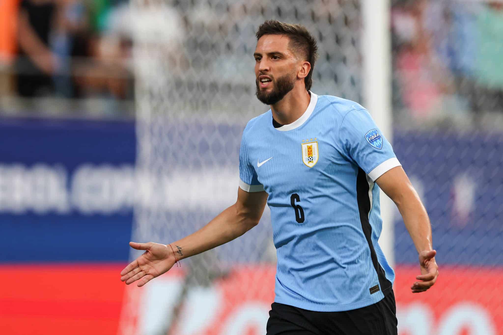 Rodrigo Bentancur comemora gol pela sele&ccedil;&atilde;o uruguaia na Copa Am&eacute;rica de 2024