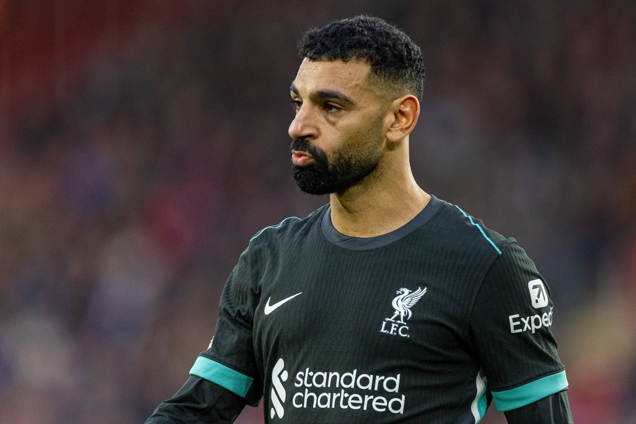 O atacante Mohamed Salah durante partida do Liverpool